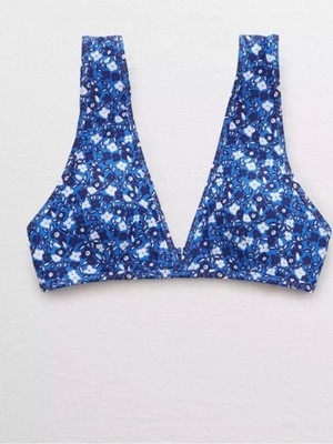 aerie Blue and White Floral Bikini Top