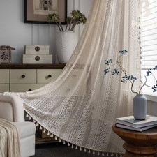 Boho Tulle Curtain 1PC Voile Rod Pocket Tassel Window Panel Decor