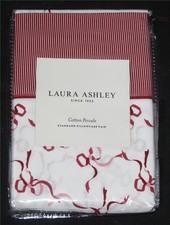 2 Laura Ashley Deep Red Pink Trailing Bows Stripes Standard Pillowcases NIP