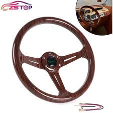 6 Bolt 14inch Universal Racing Steering Wheel Dark Wood Grain Drifting Deep Dish