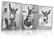Funny Bathroom Canvas Wall Art Cute Animal Bathroom 16L" x 12W"-posters Donkey
