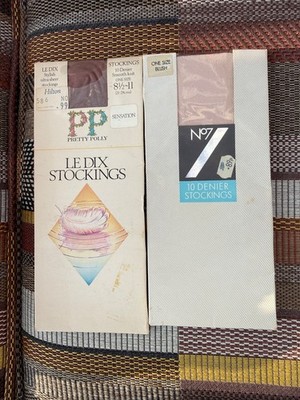 2 Pairs Vintage Stockings Pretty Polly Le Dix & Boots No7 10 Denier One Size NOS