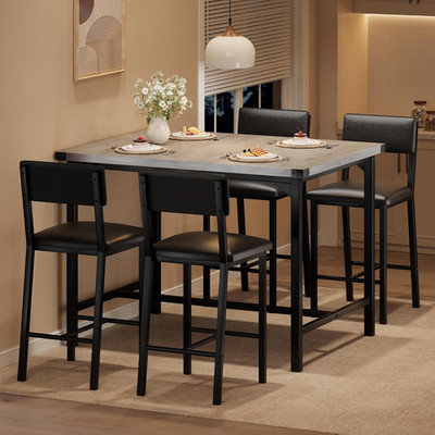 Dining Table Set for 4 W/Footrest & Corner Protector, 5-Piece Kitchen Table Set