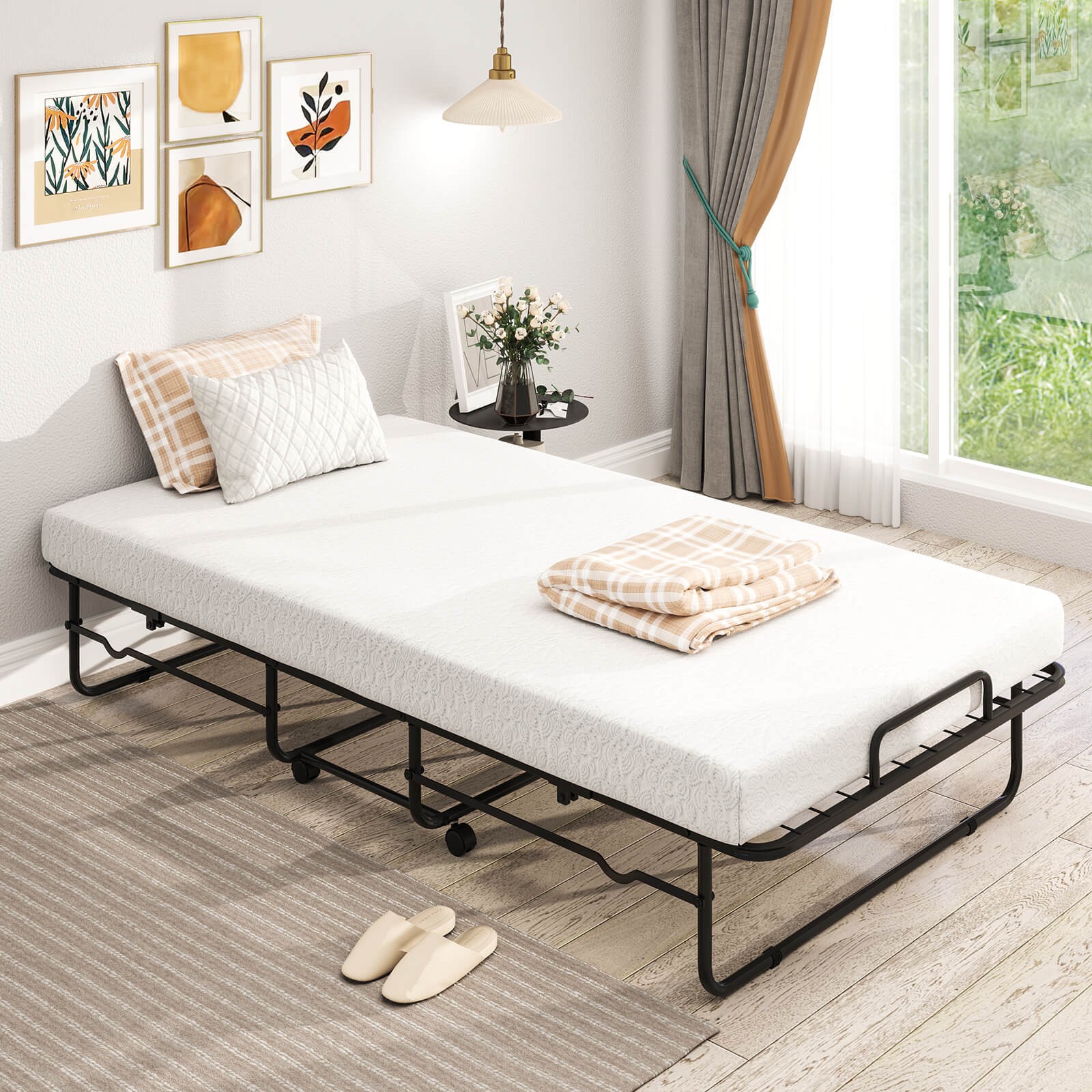 38" x 75" Twin Size Folding Bed Rollaway Guest Bed Portable Sleeper Bed
