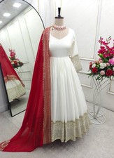 Designer New White Pure Chinon Silk Gown Bottom With Dupatta For Indian Party