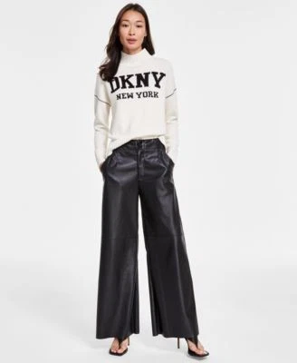 DKNY Jeans Womens Faux-Leather Wide-Leg BLK - 755403479044 0 RT $89.0
