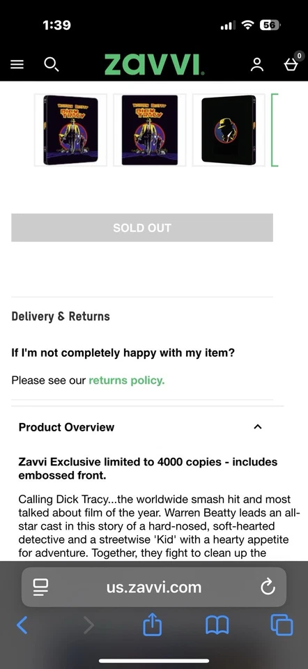 DICK TRACY STEELBOOK 1990 ZAVVI OOP 2013 Release 4000 Copies Made w/PROTECTOR - Image 2 of 4