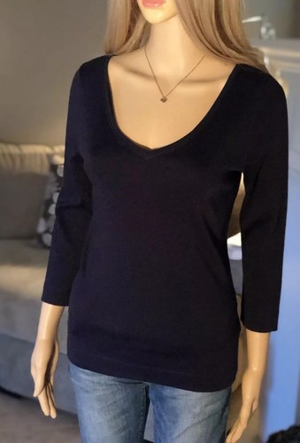 NWT Womens RALPH LAUREN Small 4 6 Navy Vneck Sweater Blouse Top Vback 3/4 Sleeve - Picture 5 of 12