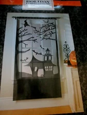 Holiday Inspirations~HAUNTED HOUSE, WITCH, BATS Halloween LACE DOOR PANEL~ NEW