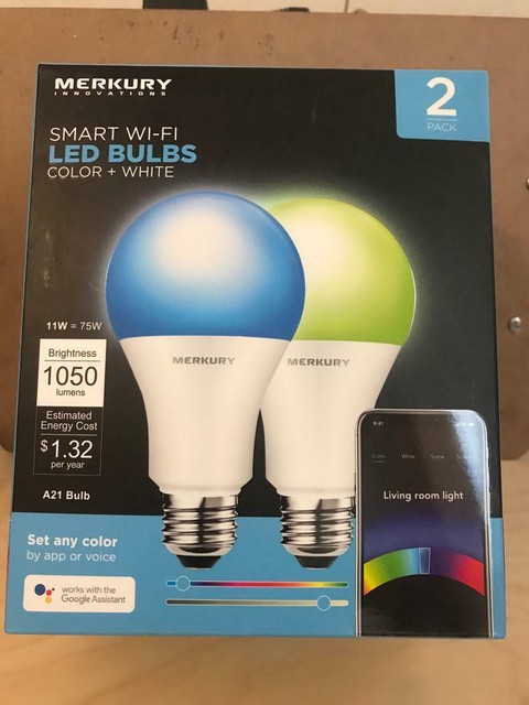 Merkury Innovations Smart WIFI LED Light Bulbs 75W Color + White - 2