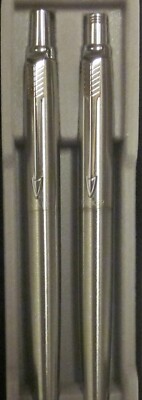 VINTAGE PARKER SILVER ARROW PEN AND PENCIL SET UNUSED IN PLASTIC CASE BOX NOS