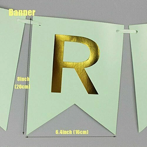 Happy Birthday Banner Chic Garland Green with Gold Foil Lettering & Pom Poms - Image 3 of 4