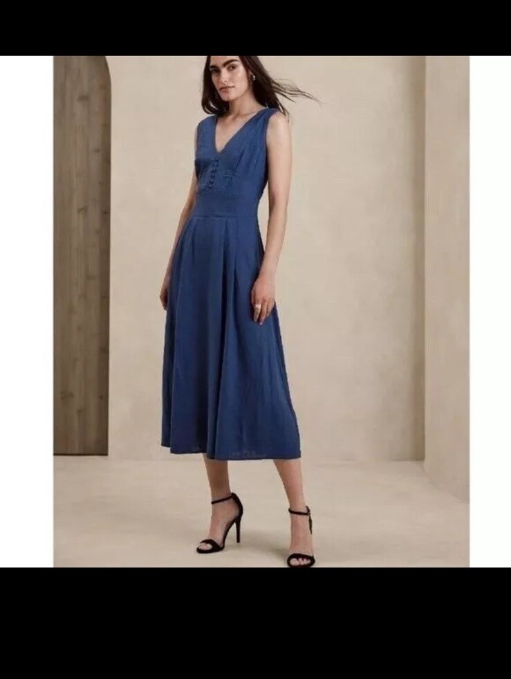 Banana Republic Factory Linen Maxi Dress 18 Blue Laguna