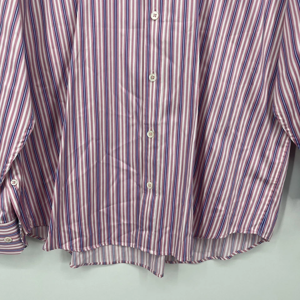 Bugatchi Long Sleeve Button Shirt Men's XL Pink Classic Fit Striped Flip Cuffs - Image 3 of 4