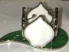 Stained Glass White/Green Candle Holder 9043-A1 