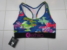 Ethika S-Bra Trippy Puzzle Pieces Blue Women's Size Small Sports Bra Low Impact