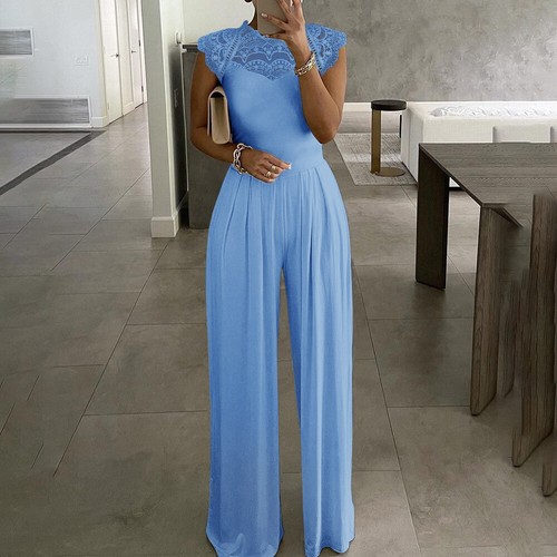 Damen Elegant Jumpsuit Overalls Spitze Hosenanzug Sommer Einteiler Party Romper - Bild 24 von 25