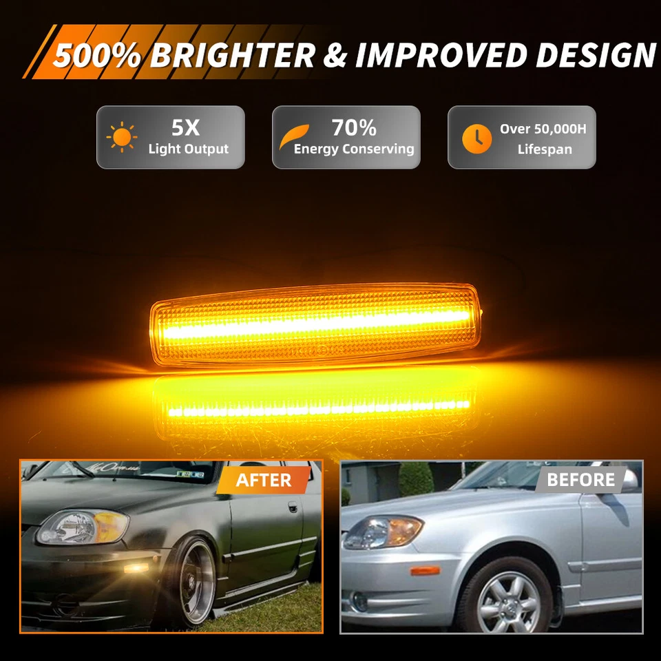 Luces de esquina LED delanteras con lente ámbar 2 piezas para Hyundai Accent 2000-2006 Foto 2 de 4