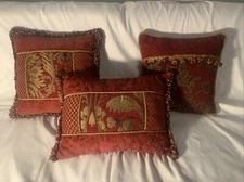 C&F Enterprises 3-Piece Set Of Chenille Tapestry Red/Gold/Taupe Accent Pillows