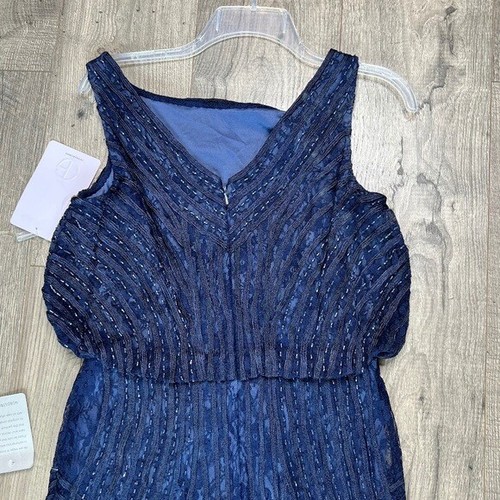 JS Collections NWT Boat Neck Beaded Blouson Gown Dress in Navy Size 8 MSRP $348 - Picture 8 of 12