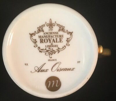 Ancienne Manufacture Royale de Limoges Porcelain Aux Oiseaux Cup