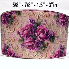 GROSGRAIN RIBBON 5/8, 7/8", 1.5", 3" Flowers Rose Valentine's pink Gift Printed