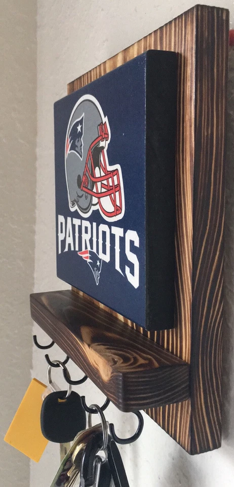 New England Patriots Rústico Pared Decoración Llavero Soporte Organizador Foto 2 de 3