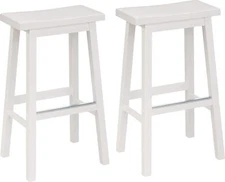 Solid Wood Saddle Seat Kitchen Island Bar Stools, 29-Inch Tall, White - Set of 2