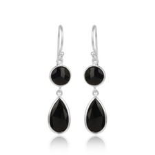 Women's Designer Black Onyx Gemstone Sterling Silver Hook Earrings Jewelry