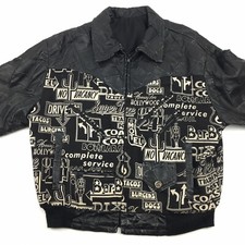 Leather & Fabric Jacket Route 66 Dining Gas Station Print Size Large Made In USA