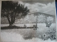 * TRI CHEM 7316 DEER BUTTERFLY MOUNTAINS Liquid Embroidery Picture TRICHEM