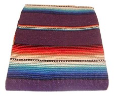 Throw Sarape Bed Blanket Purple Striped Mexico Beach Yoga Mat Wrap 5'x7' Heavy