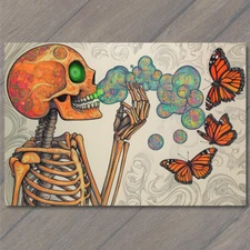 Art Print Skeleton With Glowing Eye Orange Butterfly Rainbow Bubble Surreal Emo