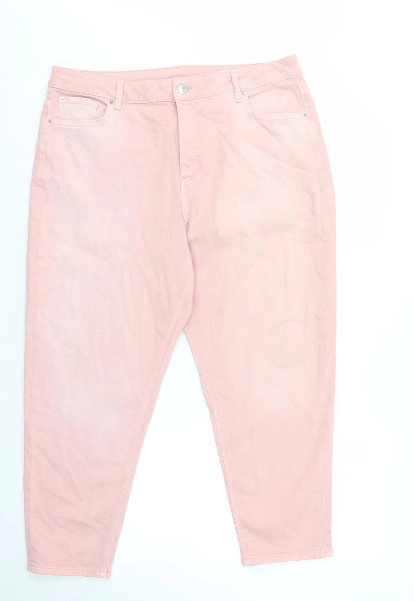 Marks and Spencer Womens Pink Cotton Boyfriend Jeans Size 18 L25 in Regular Zip