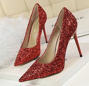 red sequin heels