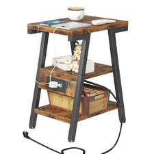 End Table with Charging Station, Small Side Tables with Lucky 7 Metal Shape, ...