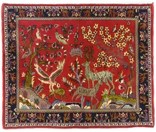 2'9x3'2 ft Handmade Square Oriental Rug Red Pictorial Design Carpet