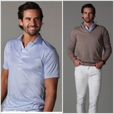 Collars & Co. The Original Dress Polo Sz M Relaxed Blue-Grid Performance NWT