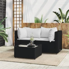 Patio Lounge Set Black and White Poly Rattan