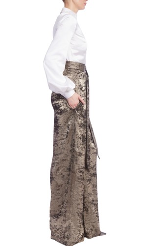 Badgley Mischka Foiled Velvet Wide Legged Belted Jumpsuit sz 4 $750 NWT - Picture 2 of 11