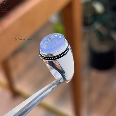 Oval Natural Purple Yemeni Aqeeq Ring Handmade Sosani Agate Men s Design
