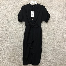 NEW Zara Dress Extra Small Adult Black Shirtdress Short Sleeve Midi Womens XS