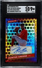 2020 Donruss Optic Hunter Greene ‘86 Retro SGC 9 w/10 Auto Red Pandora Prizm /10