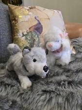 Vintage-Style Plush Puppies - White Poodle & Grey Husky/Malamute with Collars