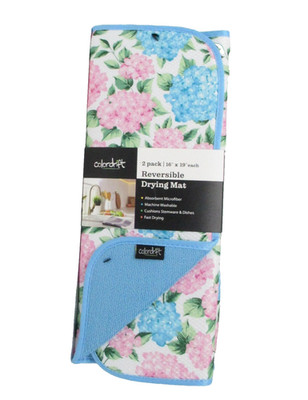Dish Drying Mats 2 pack Hydrangea Blue Pink 16x19'' Reversible