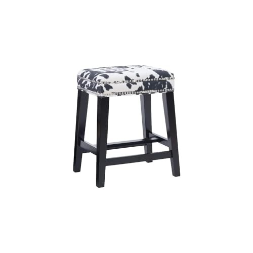 Linon Walt 24dot5In Wood Cow Print Counter Stool Black - Picture 1 of 3