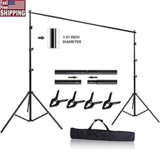 Portable Photo Backdrop Stand Kit Adjustable Height Crossbar Carrying Bag Clamps