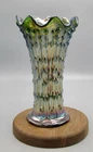 VTG Fenton April Showers Green Carnival Glass Vase 8 Inch Tall 4 Inch Wide @ Top