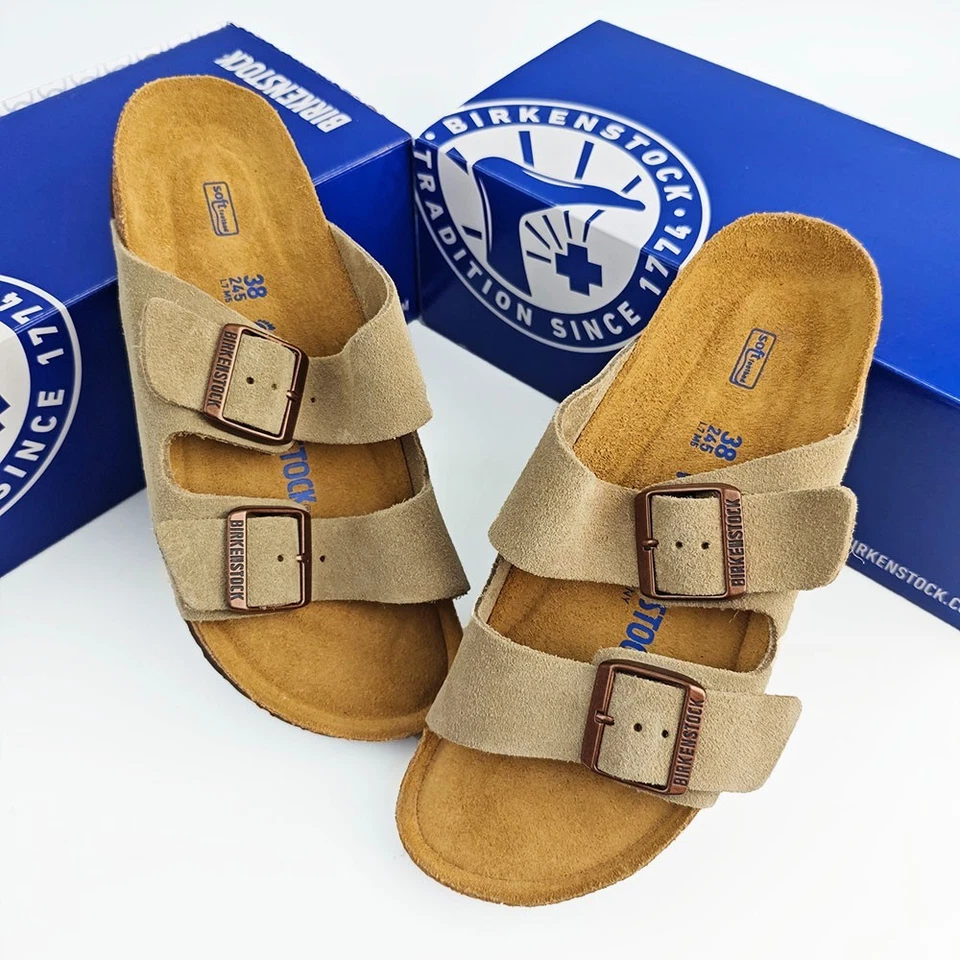 Sandalias informales Birkenstock Arizona plantilla suave topo gamuza cuero talla EU37-45 Foto 2 de 4