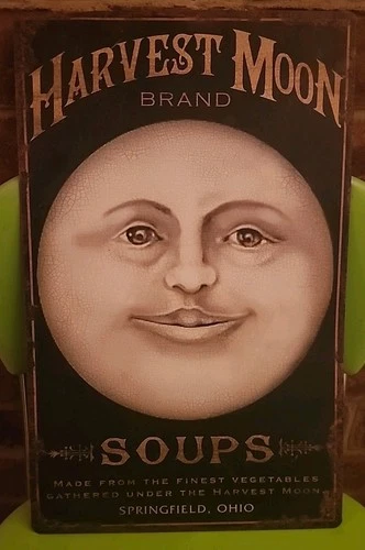 Vintage  Harvest Moon Brand Soups Metal Tin Sign Springfield Ohio 16x10"